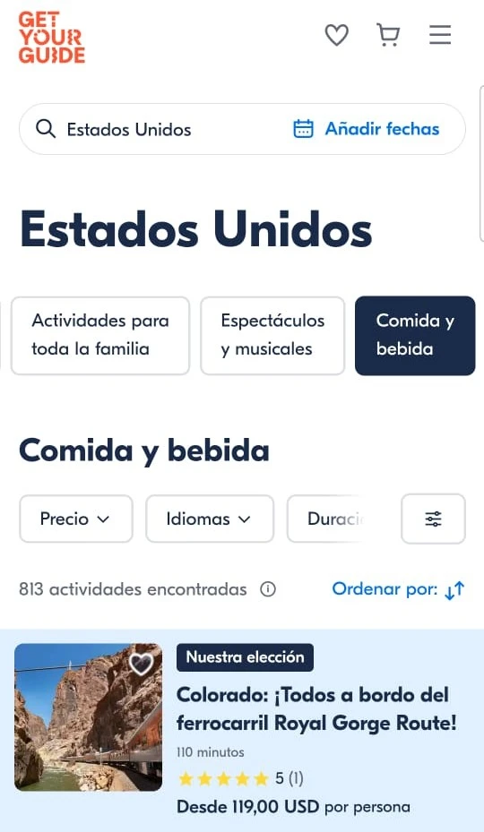 2_viatogyg Imagen de la app de Get Your Guide con tours por Estados Unidos