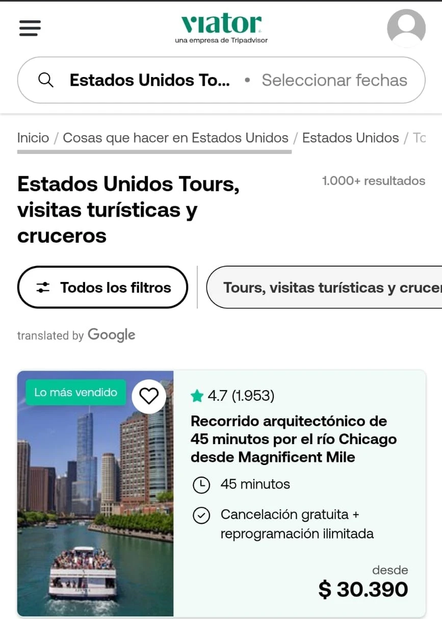 3_viatogyg Imagen de la app de Viator con tours por Estados Unidos