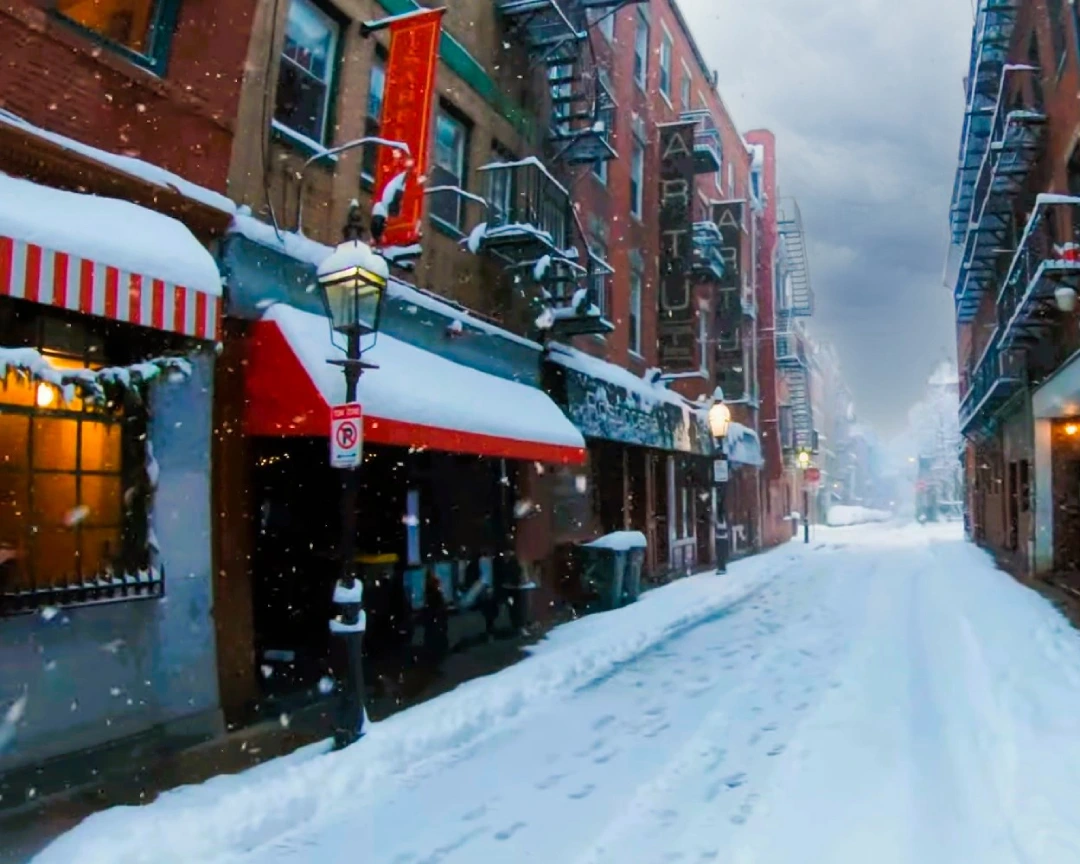 Tormenta de nieve el en North End de Boston