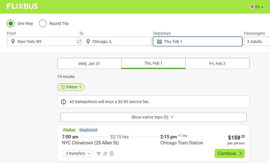 Flixbus NYC-CHI