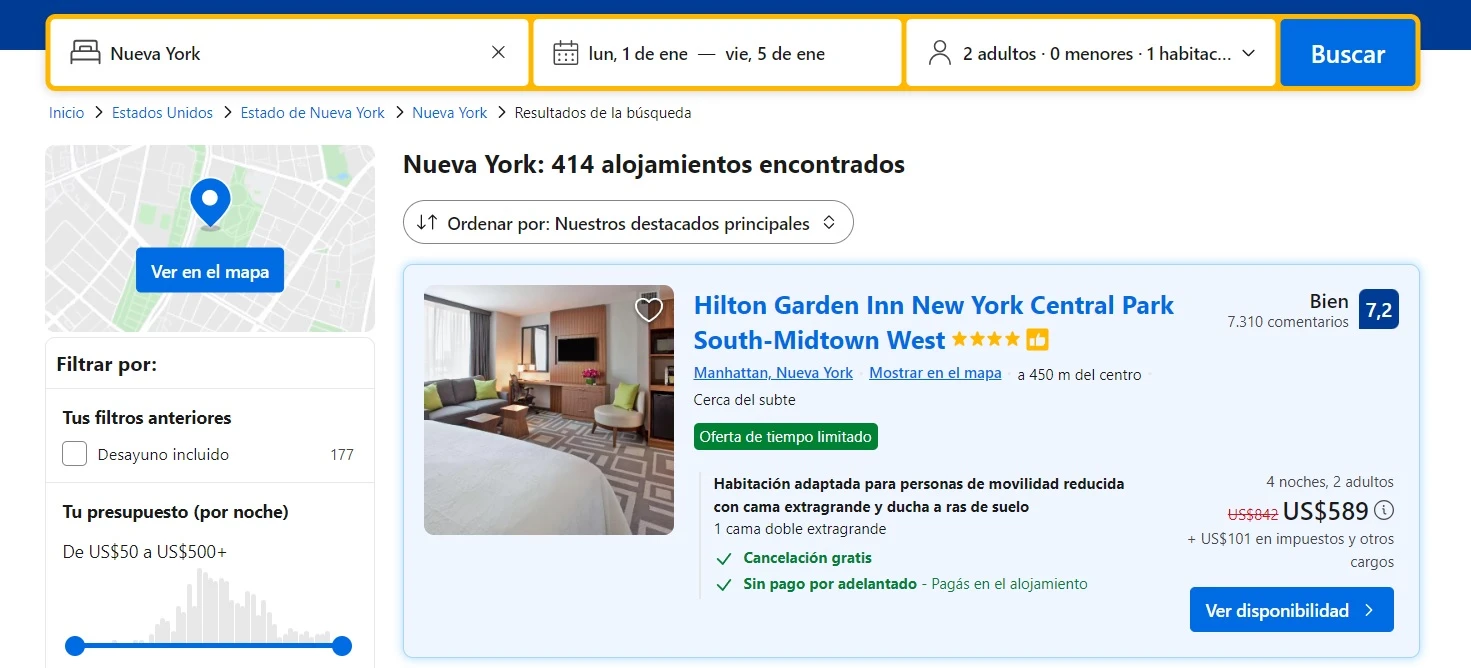 Captura de pantalla de Booking.com