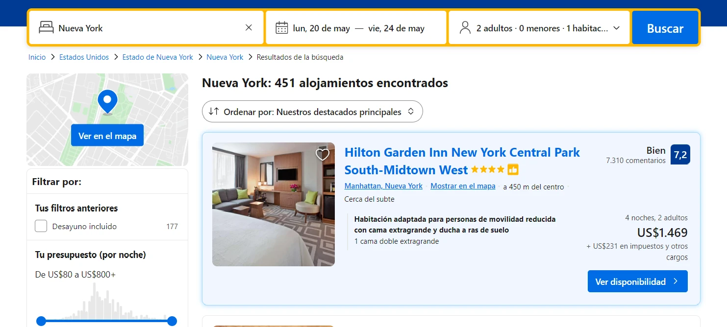 Captura de pantalla de Booking.com